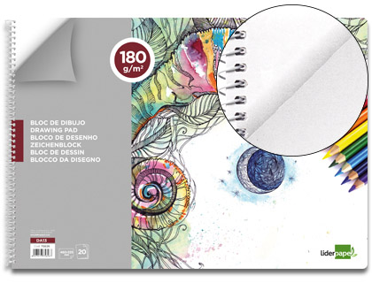 Bloc dibujo Liderpapel Artístico espiral 460x325mm 20 hojas 180 g/m² perforadas sin recuadro